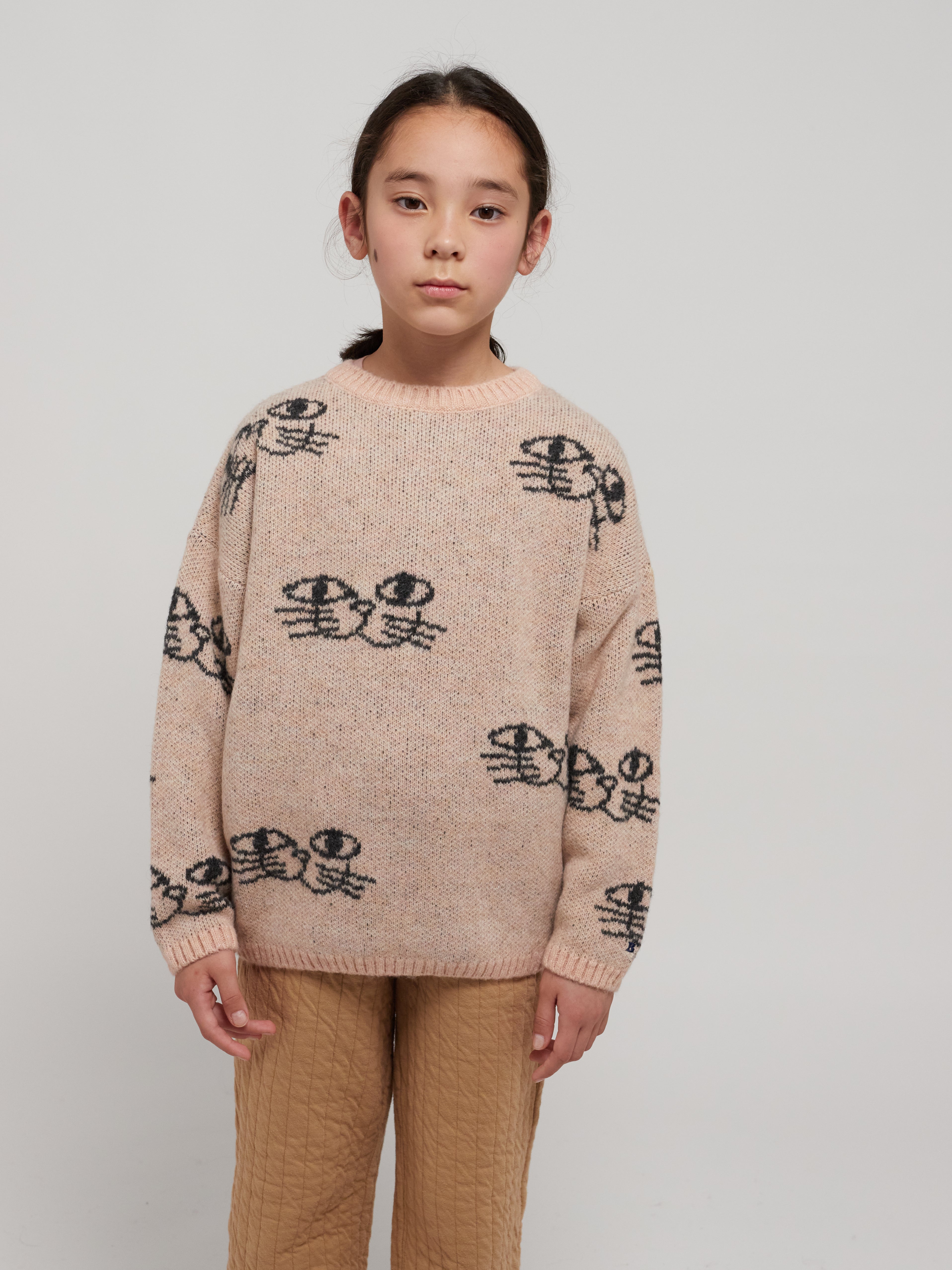 Smiling Cat all over jacquard jumper 23AW / ボボショーズ キッズ プルオーバー セーター ねこ