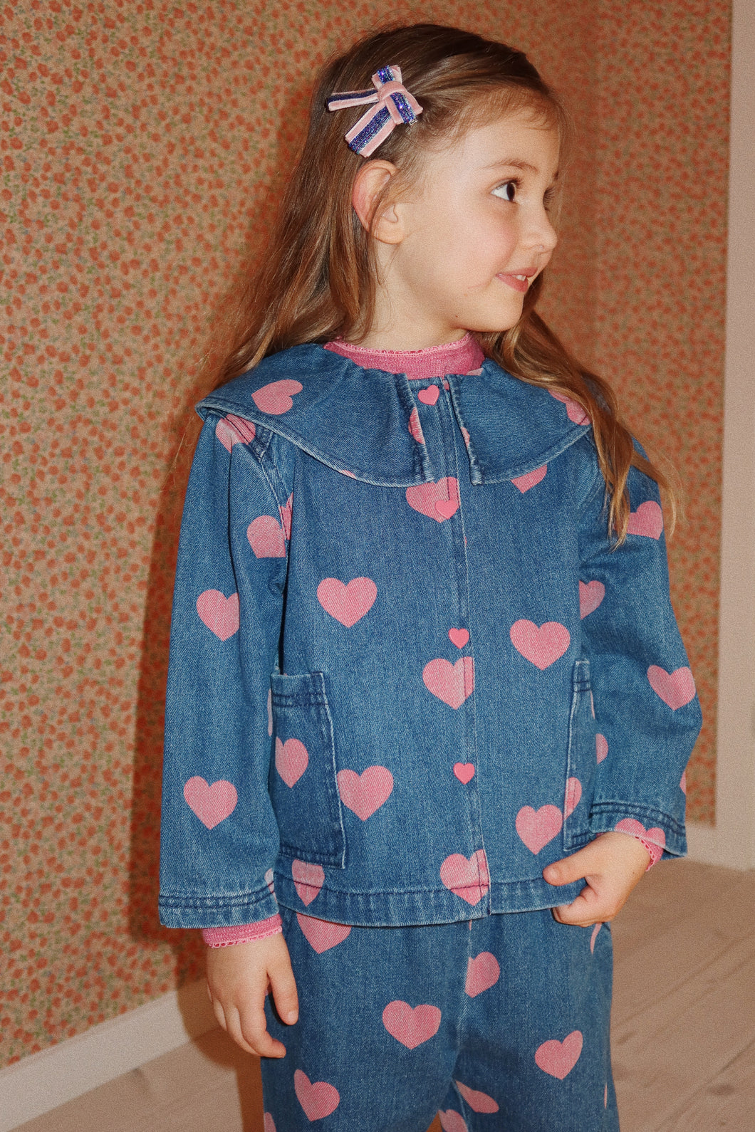 MAGOT DENIM SHIRT GOTS BON COEUR PINK / コンゲススロイド キッズ デニムジャケット Gジャン ハート KS101581